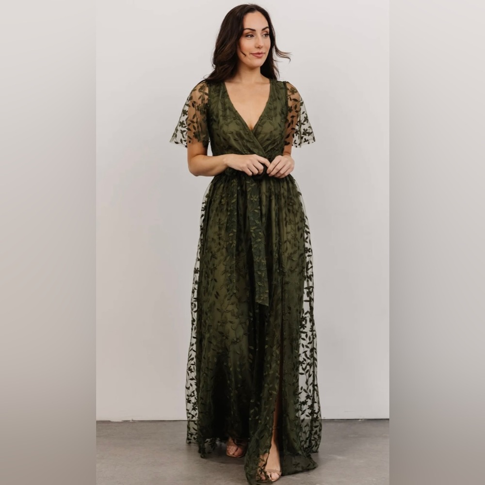 Baltic Born Marseille Embossed Maxi Dress Olive Green
